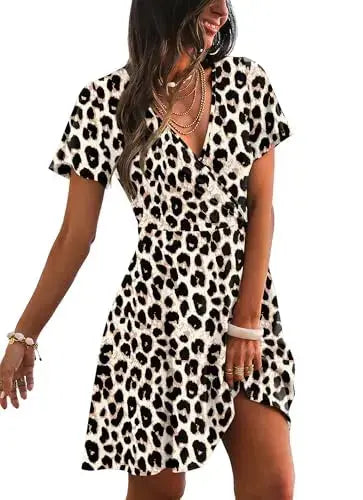 RUMIA Women's Wrap V-Neck A-Line Ruffle Sleeve Casual Sundress
