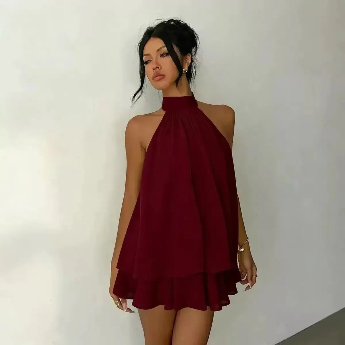 TrendLux Women's Polyester Backless Slim-Fit A-Line Beach Dress
