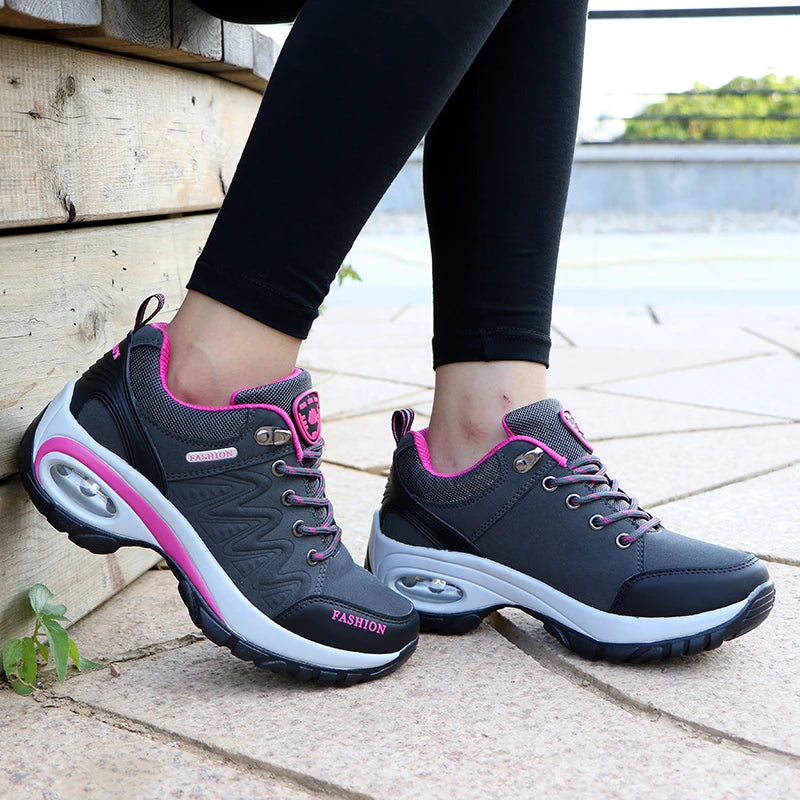 TrendLux Women's PU-EVA Breathable Platform Lace-Up Walking Sneakers