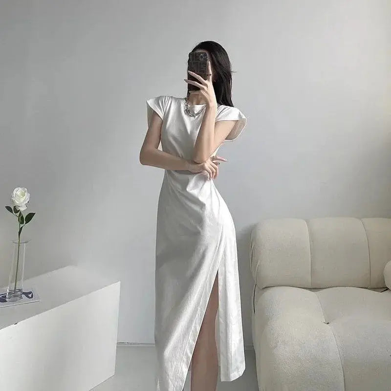 TrenLux Wear Women's Cotton Y2K Asymmetrical Hem Casual Midi Dress The Glow Sanctuary