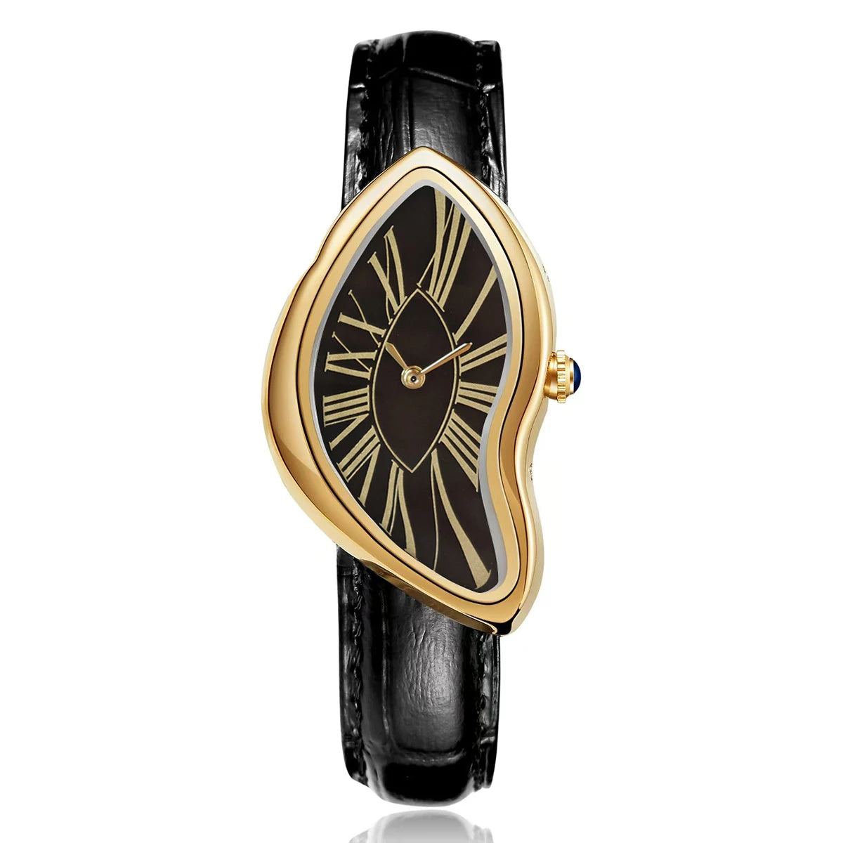 TrendLux Women's Retro Y2K Irregular Creative Alloy Case Leather Strap Quartz Watch