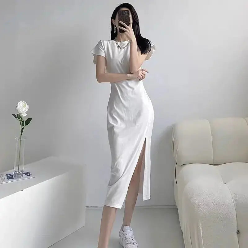 TrenLux Wear Women's Cotton Y2K Asymmetrical Hem Casual Midi Dress The Glow Sanctuary