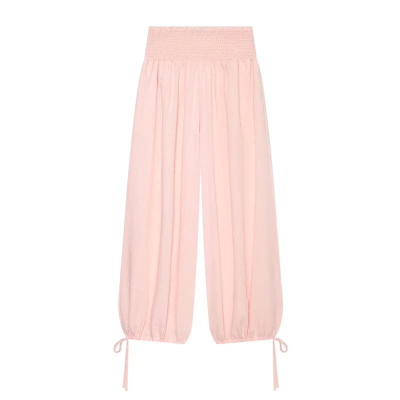 TrendLux Women's Pink High Waist Wide Leg Balloon Pants – Casual Summer Trousers