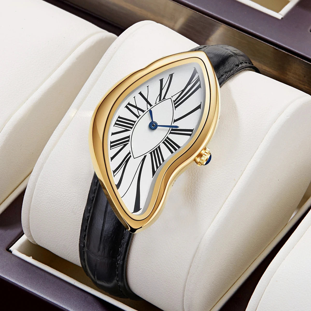 TrendLux Women's Retro Y2K Irregular Creative Alloy Case Leather Strap Quartz Watch