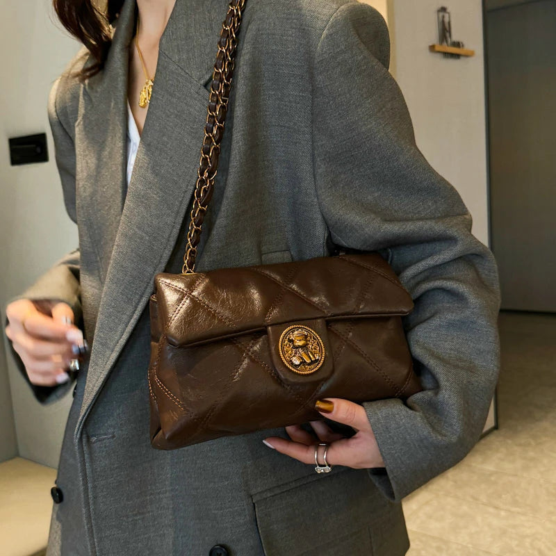 TrenLux Wear Women's Luxury Lingge Pattern Pure Leather Designer  Handbag TrenLux Wear
