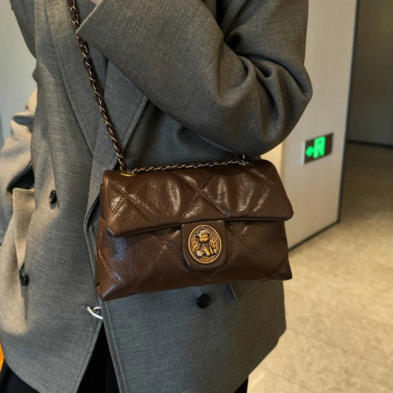 TrenLux Wear Women's Luxury Lingge Pattern Pure Leather Designer  Handbag TrenLux Wear