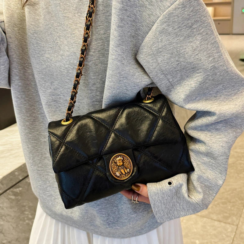 TrenLux Wear Women's Luxury Lingge Pattern Pure Leather Designer  Handbag TrenLux Wear