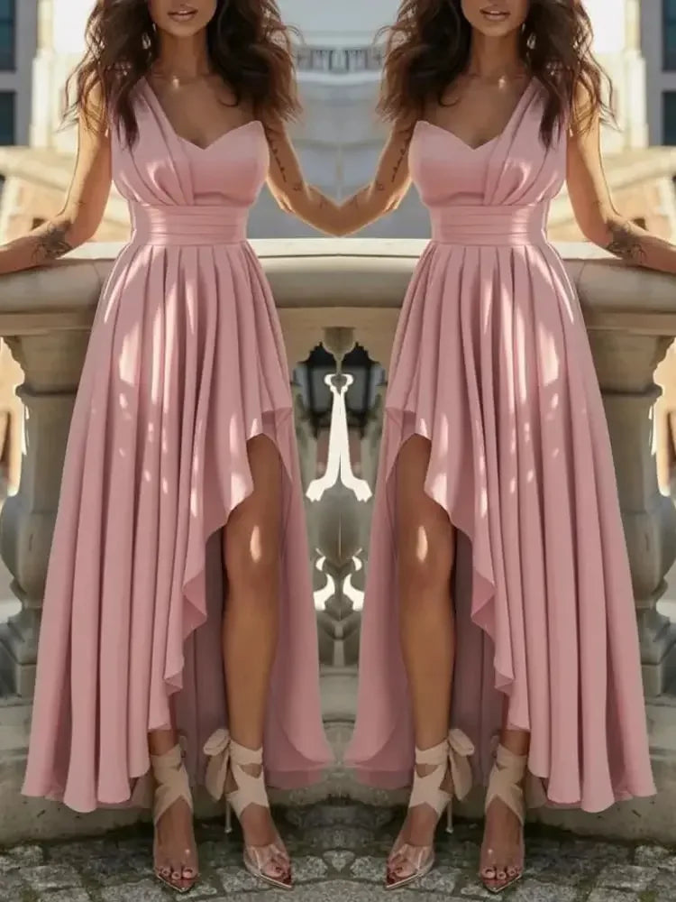 TrendLux Women's Polyester A-Line Deep V-Neck Cocktail Party Gown
