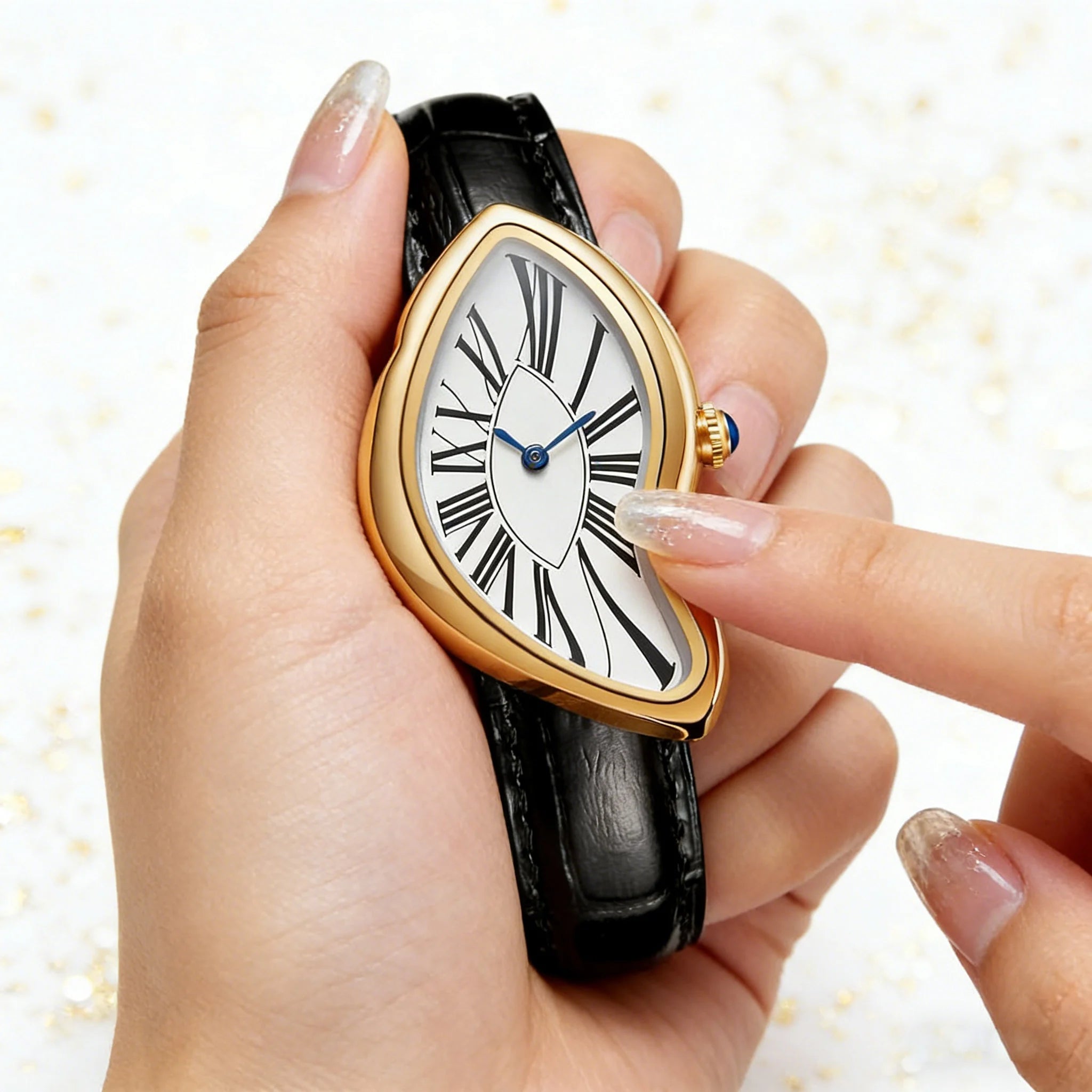 TrendLux Women's Retro Y2K Irregular Creative Alloy Case Leather Strap Quartz Watch