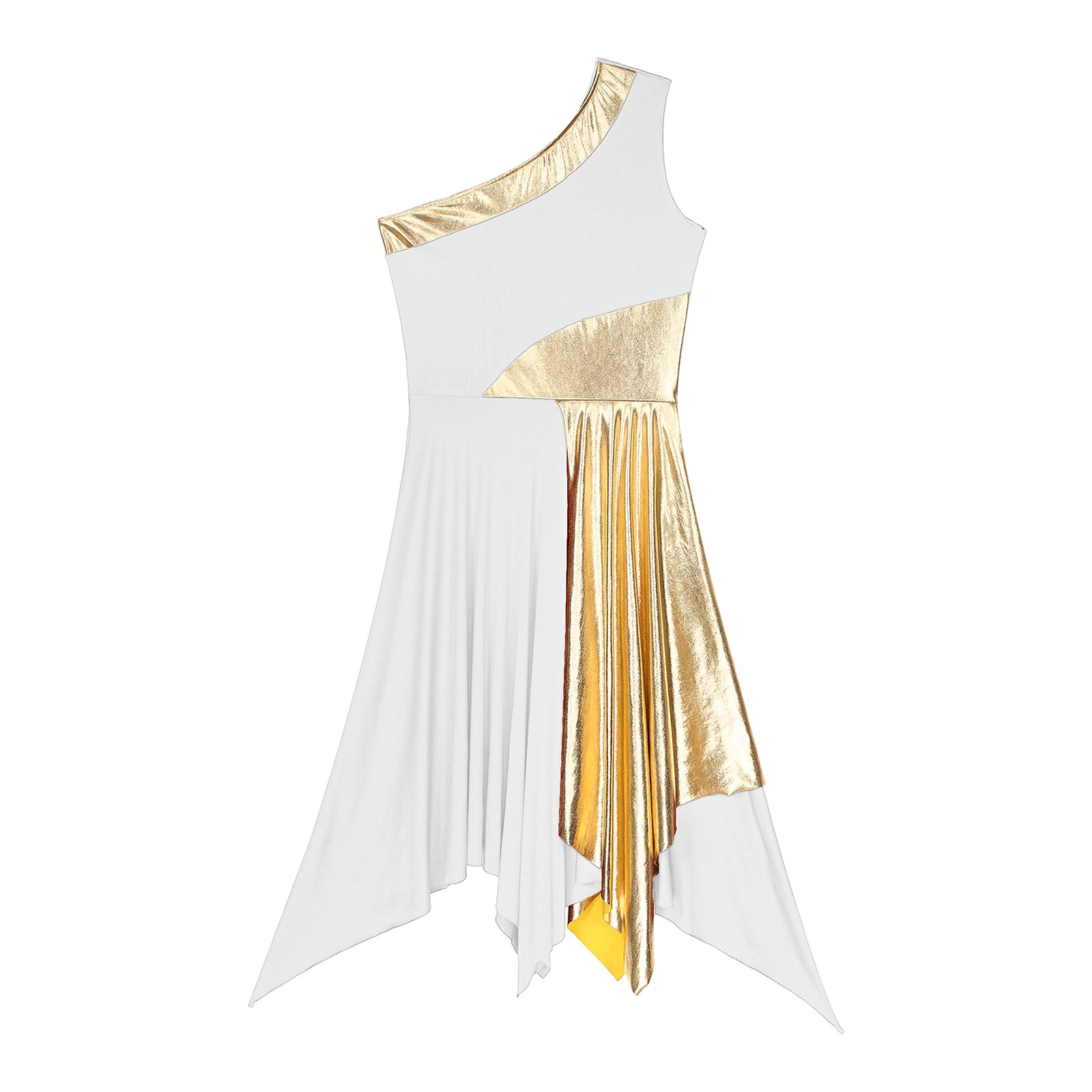 TrendLux Women's Polyester-Spandex One-Shoulder Metallic Lyrical Dance Worship Dress