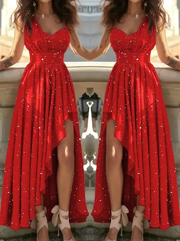 TrendLux Women's Polyester A-Line Deep V-Neck Cocktail Party Gown