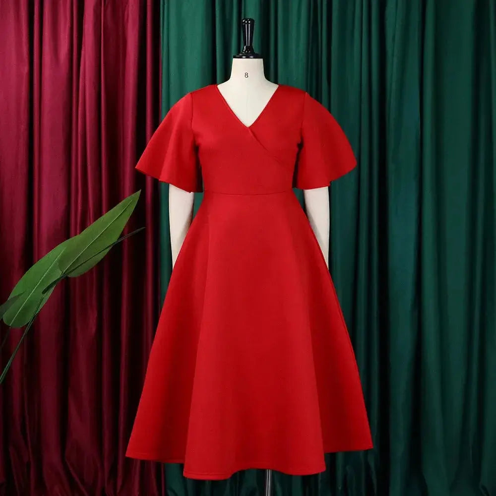 TrenLux Wear Women's Polyester High Waist Flare Sleeve Pleated A-Line Midi Dress The Glow Sanctuary
