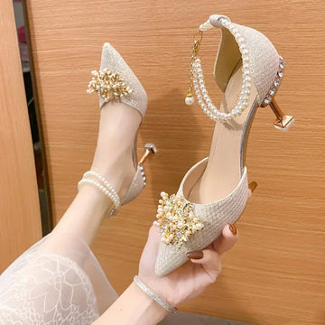 TrendLux Women's Pointed Toe Metal Beaded High Heel Wedding Banquet Pumps
