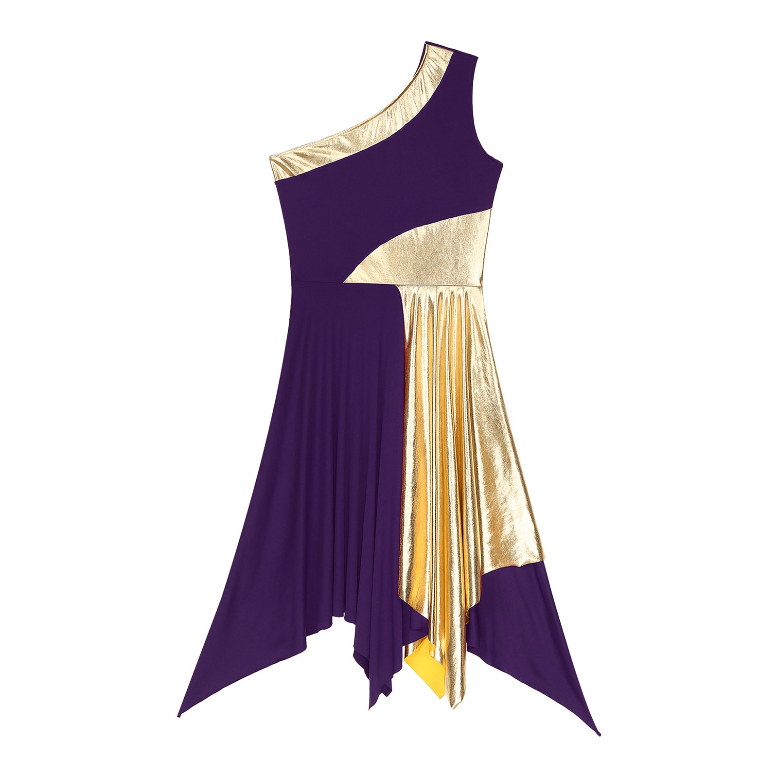 TrendLux Women's Polyester-Spandex One-Shoulder Metallic Lyrical Dance Worship Dress