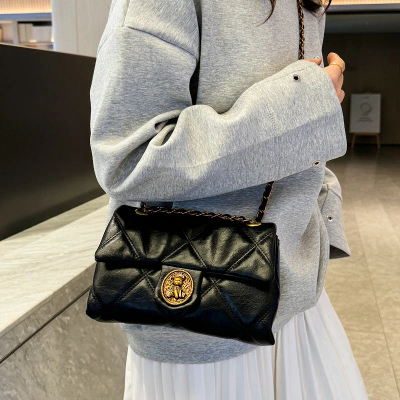 TrenLux Wear Women's Luxury Lingge Pattern Pure Leather Designer  Handbag TrenLux Wear