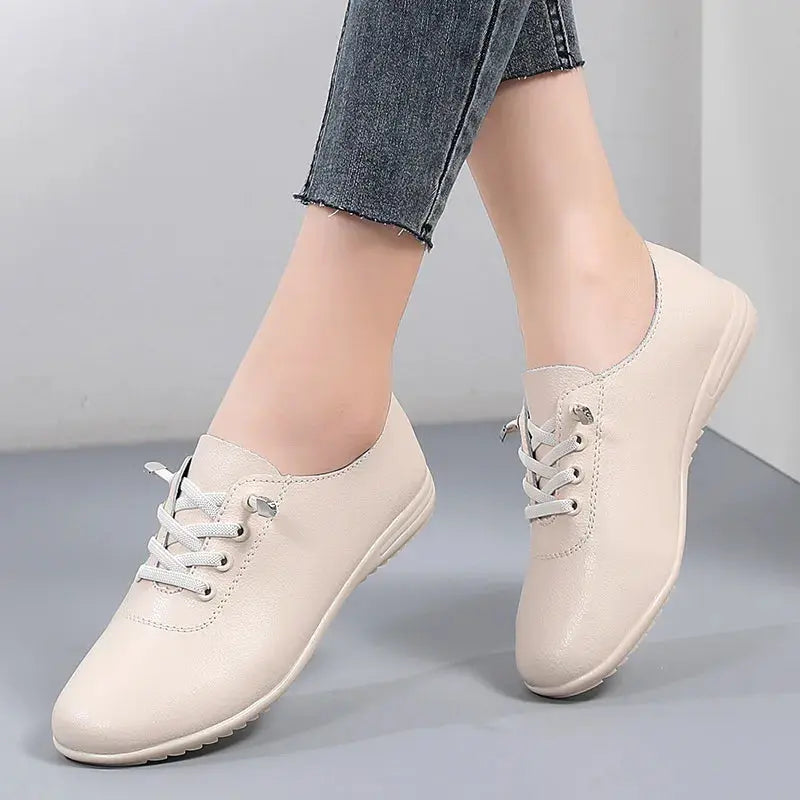 TrenLux Wear Women's Lace-Up Leather Loafers — Soft Moccasin Flat Shoes for Spring & Autumn TrenLux Wear