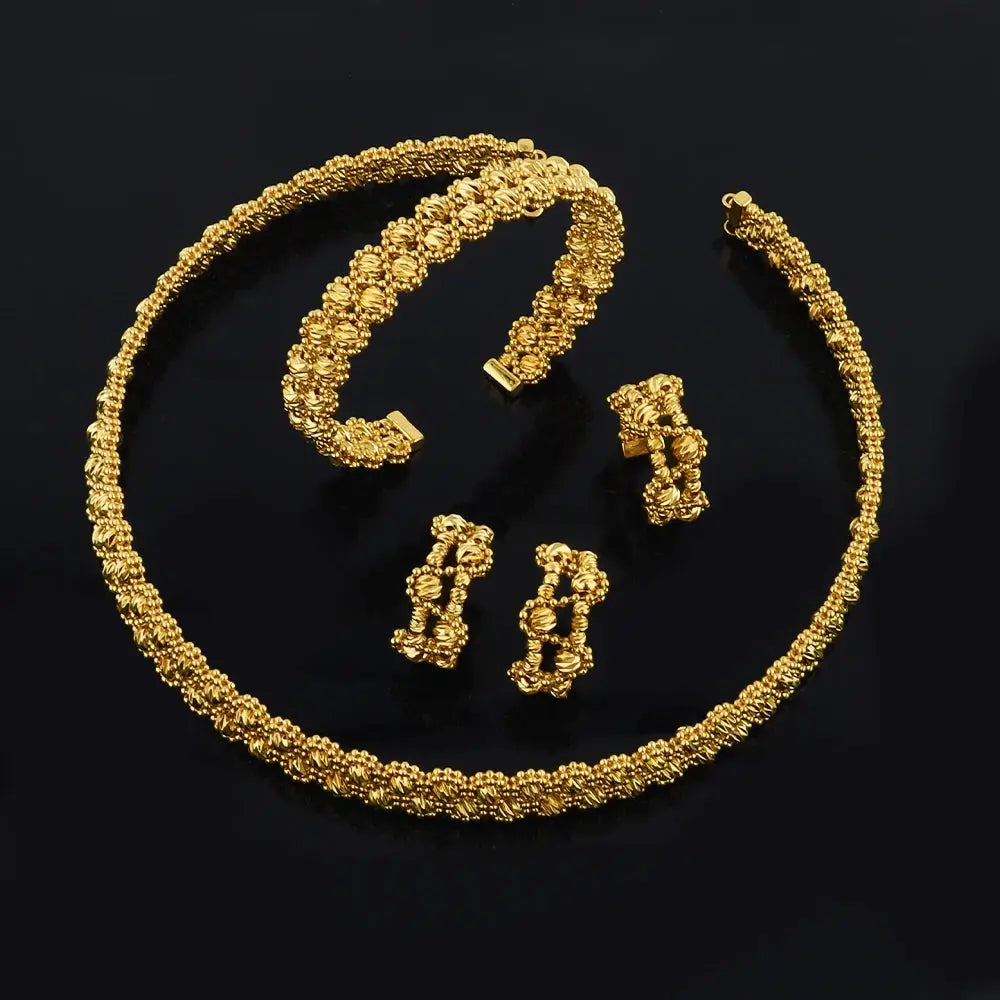 Women's Gold Plated Charm Jewellery Set — Necklace, Bracelet, Ring & Earrings for Party & Wedding TrenLux Wear