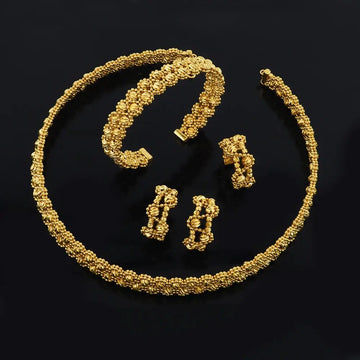 Women's Gold Plated Charm Jewellery Set — Necklace, Bracelet, Ring & Earrings for Party & Wedding TrenLux Wear