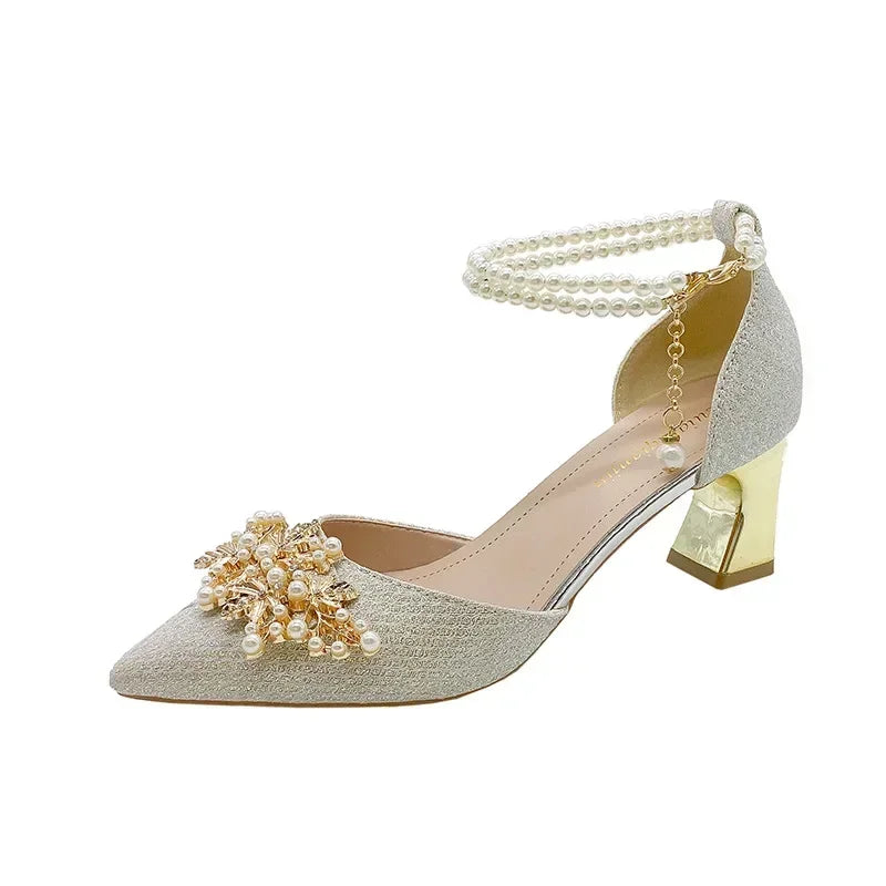 TrendLux Women's Pointed Toe Metal Beaded High Heel Wedding Banquet Pumps