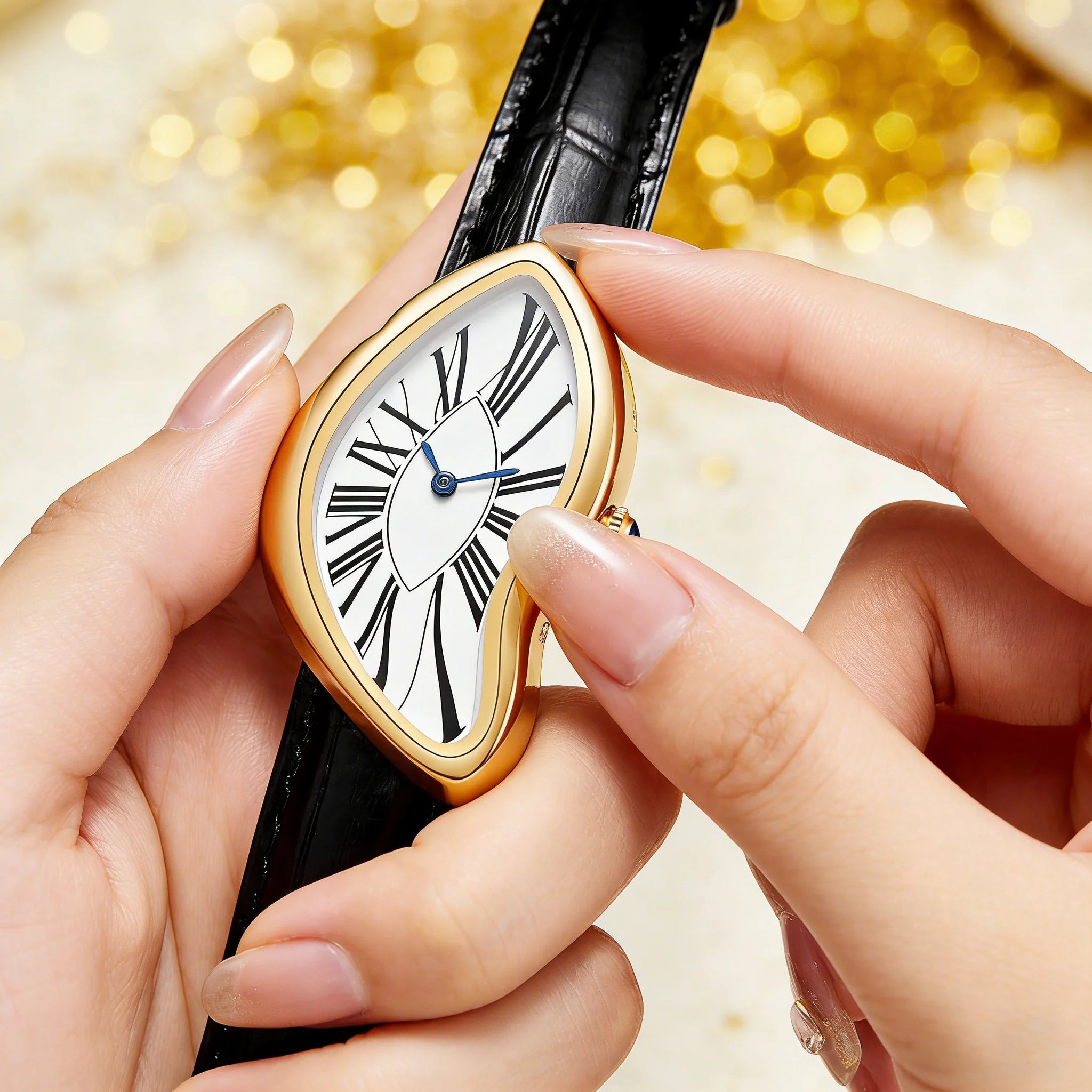 TrendLux Women's Retro Y2K Irregular Creative Alloy Case Leather Strap Quartz Watch