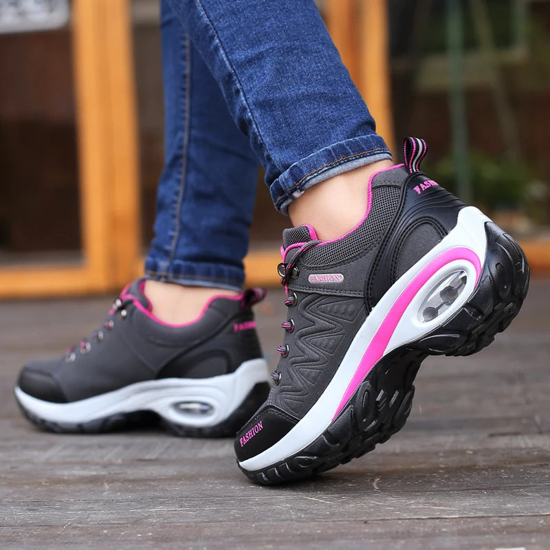 TrendLux Women's PU-EVA Breathable Platform Lace-Up Walking Sneakers