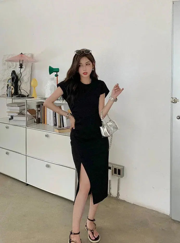 TrenLux Wear Women's Cotton Y2K Asymmetrical Hem Casual Midi Dress The Glow Sanctuary