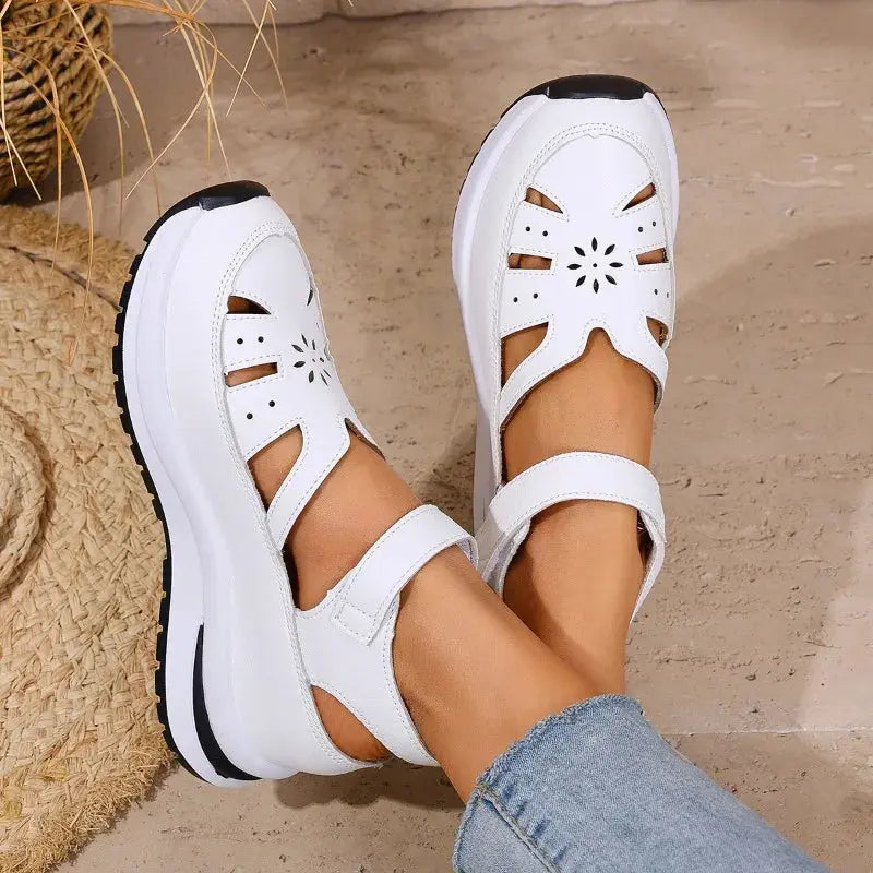 TrenLux Wear Women's PU Buckle Strap Closed Toe Wedge Office & Career Sandals TrenLux Wear