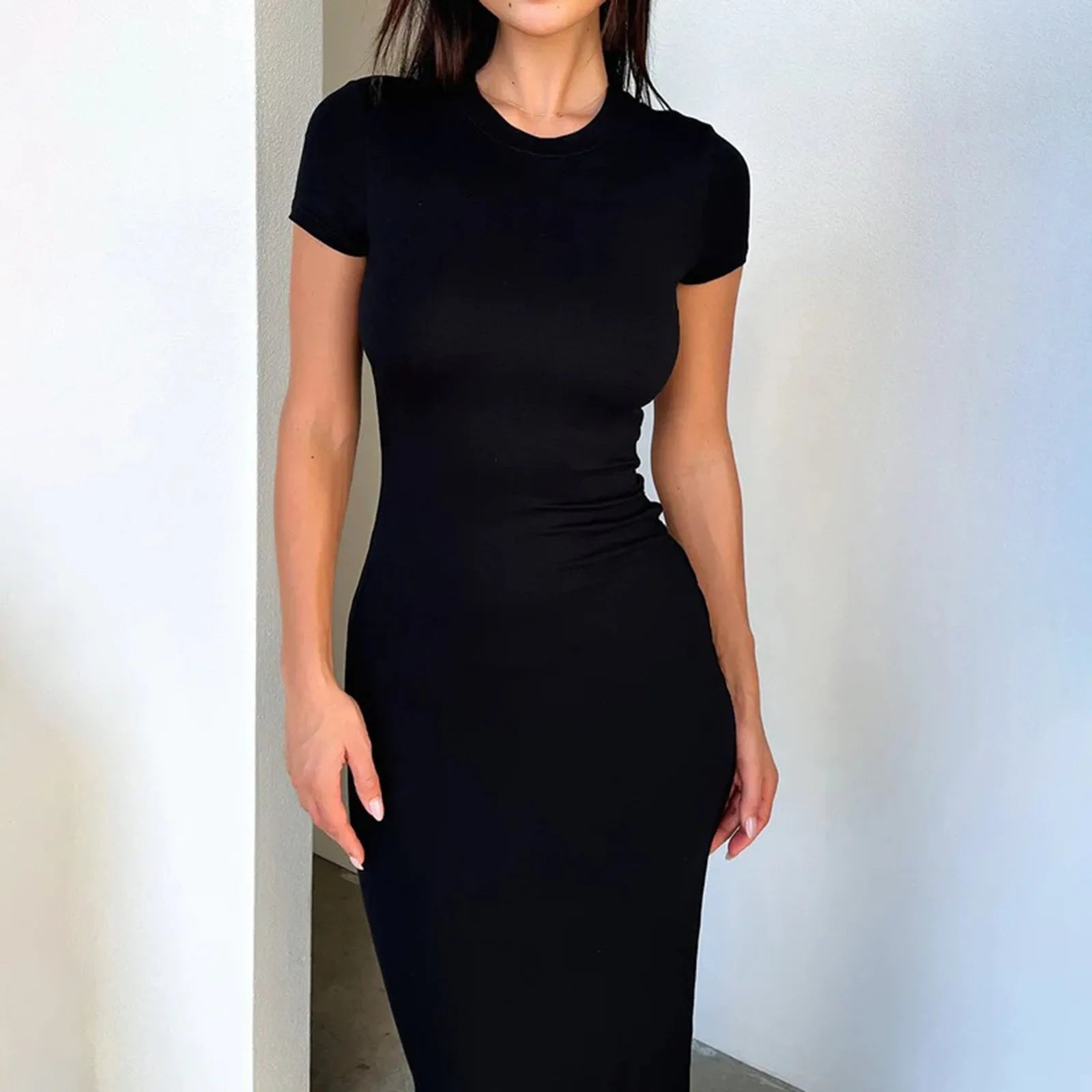 TrenLux Wear Women's Polyester-Elastane Long Sleeve Bodycon Floor-Length Evening Dress The Glow Sanctuary