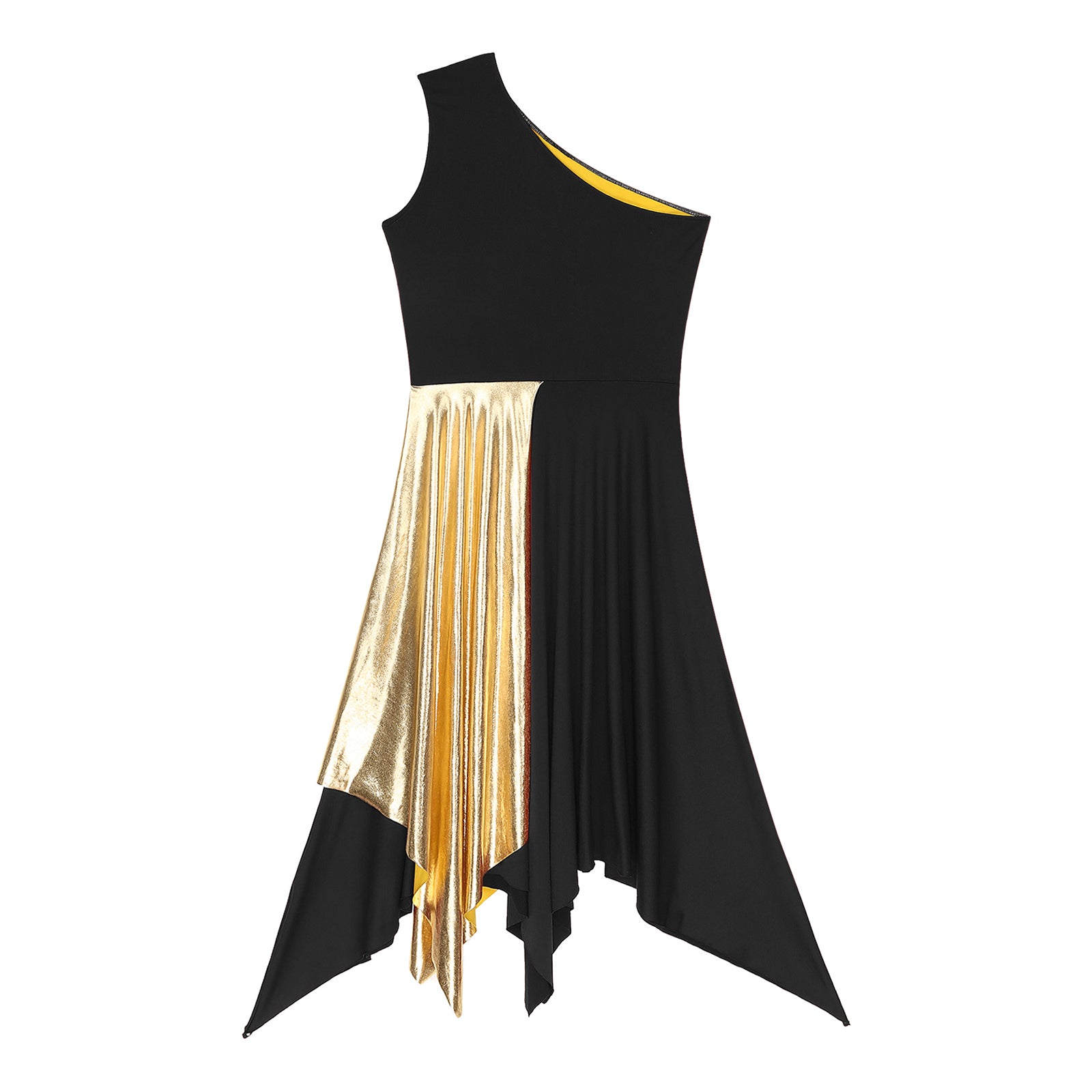 TrendLux Women's Polyester-Spandex One-Shoulder Metallic Lyrical Dance Worship Dress