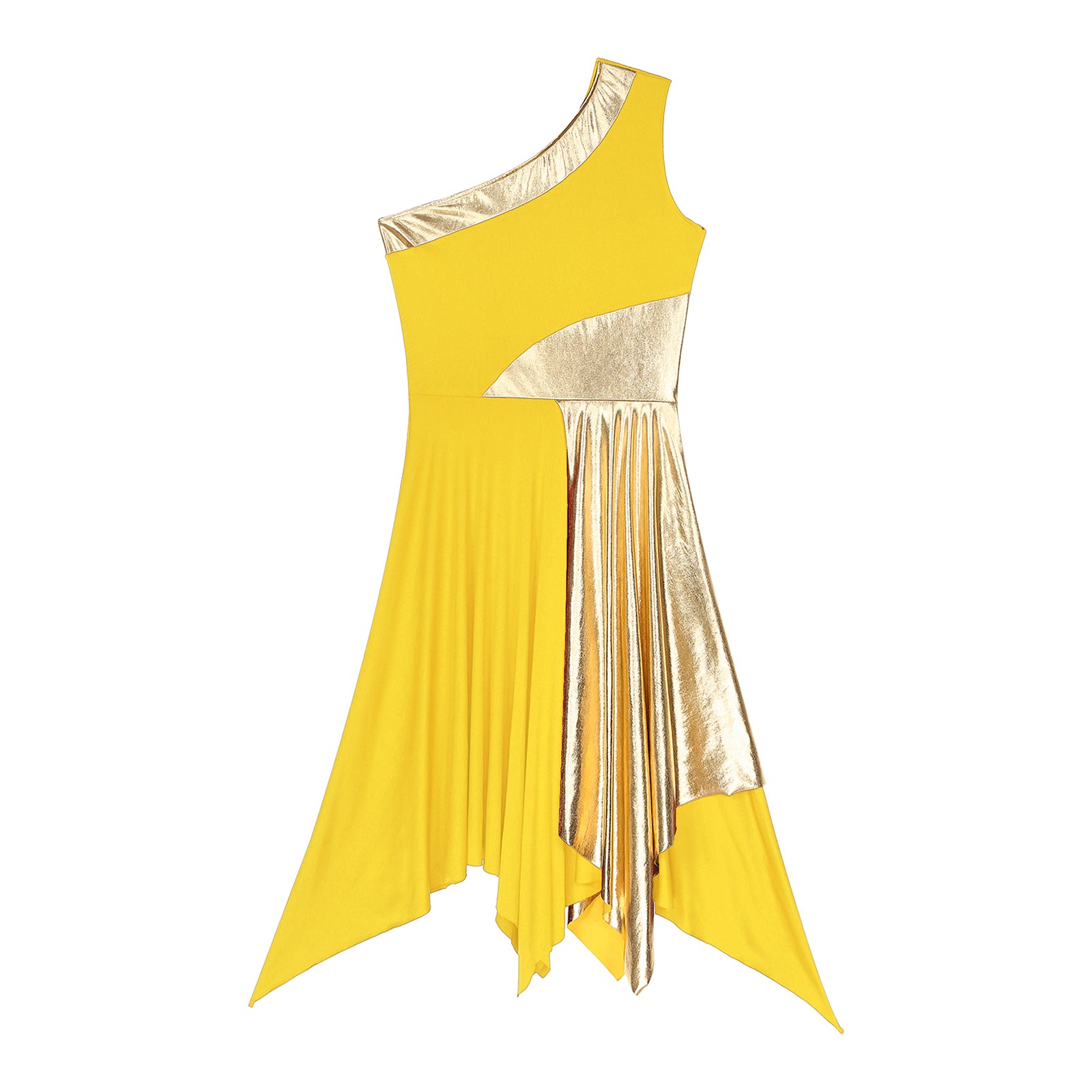 TrendLux Women's Polyester-Spandex One-Shoulder Metallic Lyrical Dance Worship Dress