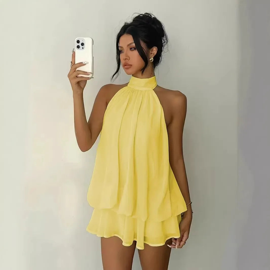 TrendLux Women's Polyester Backless Slim-Fit A-Line Beach Dress
