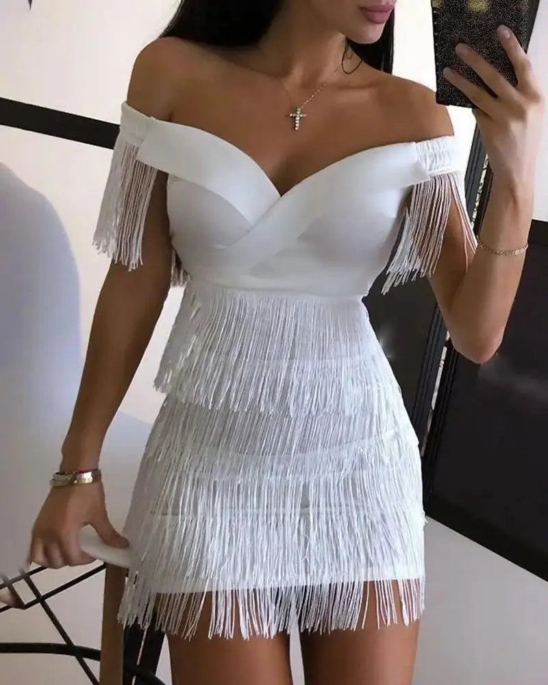 TrenLux Wear Women's Elastane One-Shoulder Fringed Slim-Fit Club Mini Dress The Glow Sanctuary