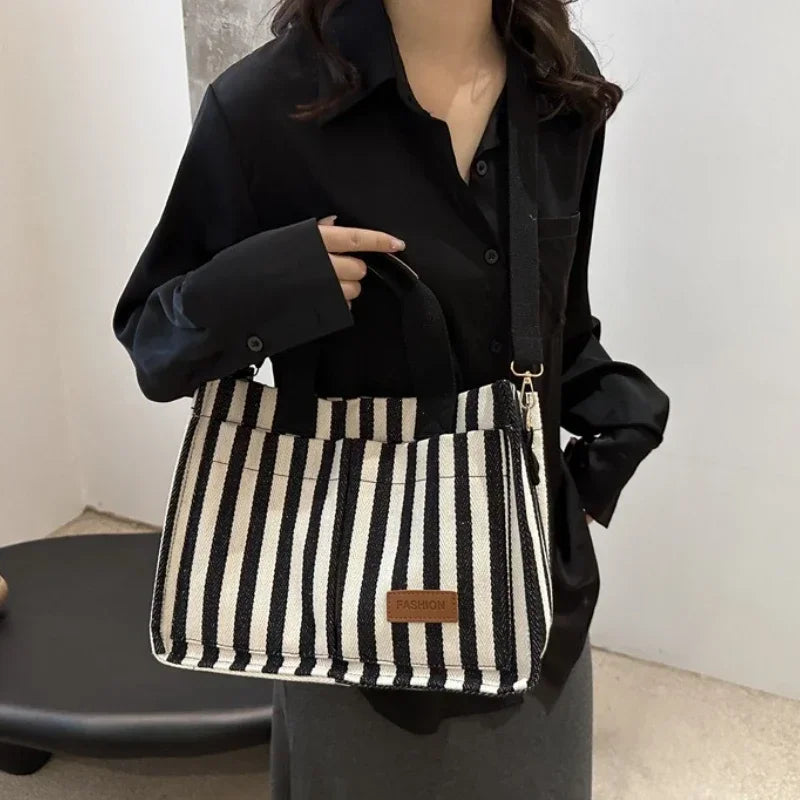 TrenLux Wear Women's Large Capacity Striped Shoulder Bag TrenLux Wear