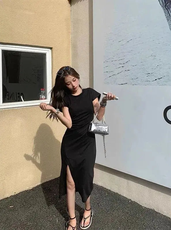 TrenLux Wear Women's Cotton Y2K Asymmetrical Hem Casual Midi Dress The Glow Sanctuary