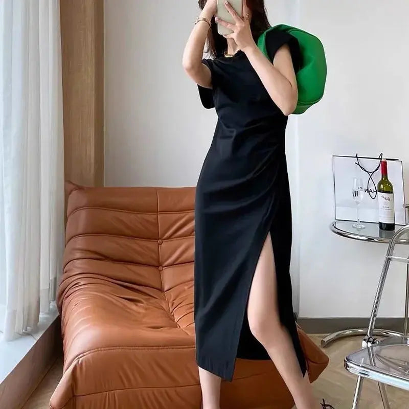 TrenLux Wear Women's Cotton Y2K Asymmetrical Hem Casual Midi Dress The Glow Sanctuary