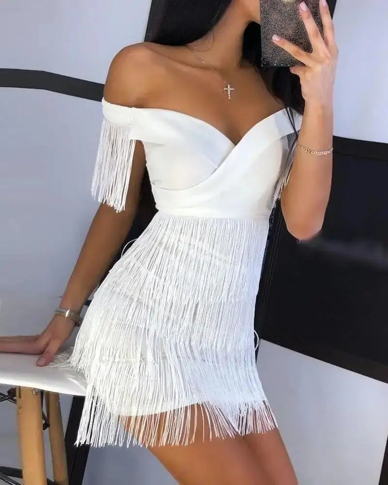TrenLux Wear Women's Elastane One-Shoulder Fringed Slim-Fit Club Mini Dress The Glow Sanctuary