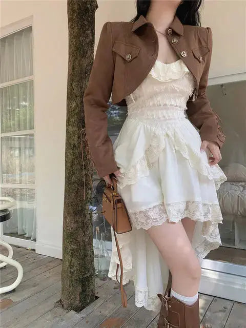 TrenLux Wear Women's Polyester-Cotton Lace Ruffle Off-Shoulder Sling Midi Dress The Glow Sanctuary