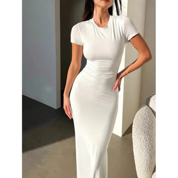 TrenLux Wear Women's Polyester-Elastane Long Sleeve Bodycon Floor-Length Evening Dress The Glow Sanctuary