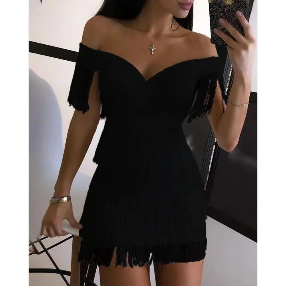 TrenLux Wear Women's Elastane One-Shoulder Fringed Slim-Fit Club Mini Dress The Glow Sanctuary