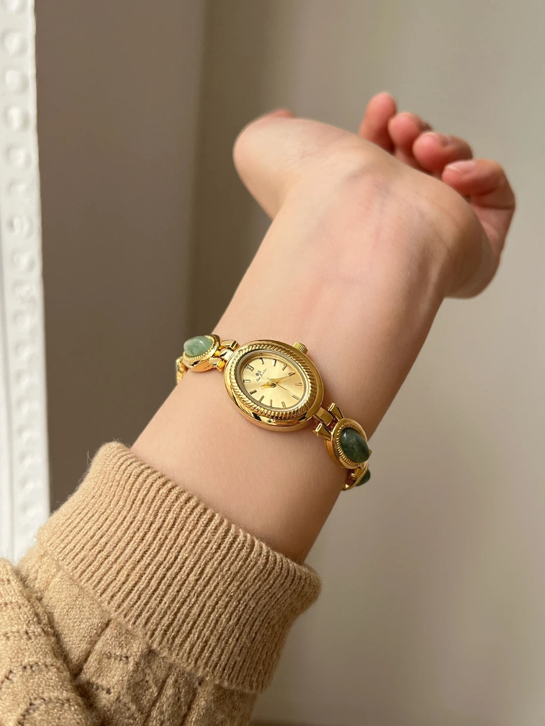 TrendLux Women's Luxury Jade Green Jewelry Bracelet Quartz Dress Wristwatch