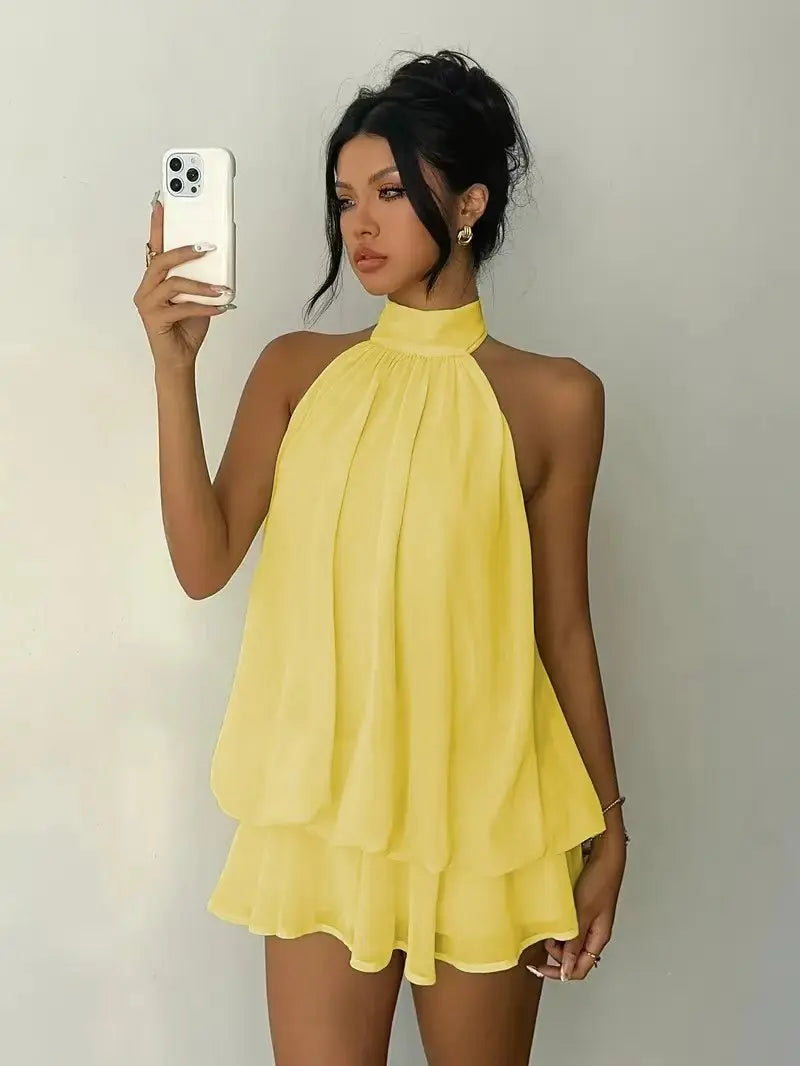 TrendLux Women's Polyester Backless Slim-Fit A-Line Beach Dress