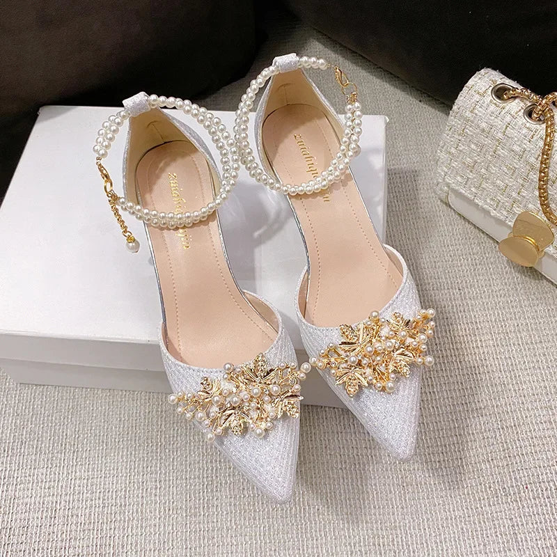 TrendLux Women's Pointed Toe Metal Beaded High Heel Wedding Banquet Pumps