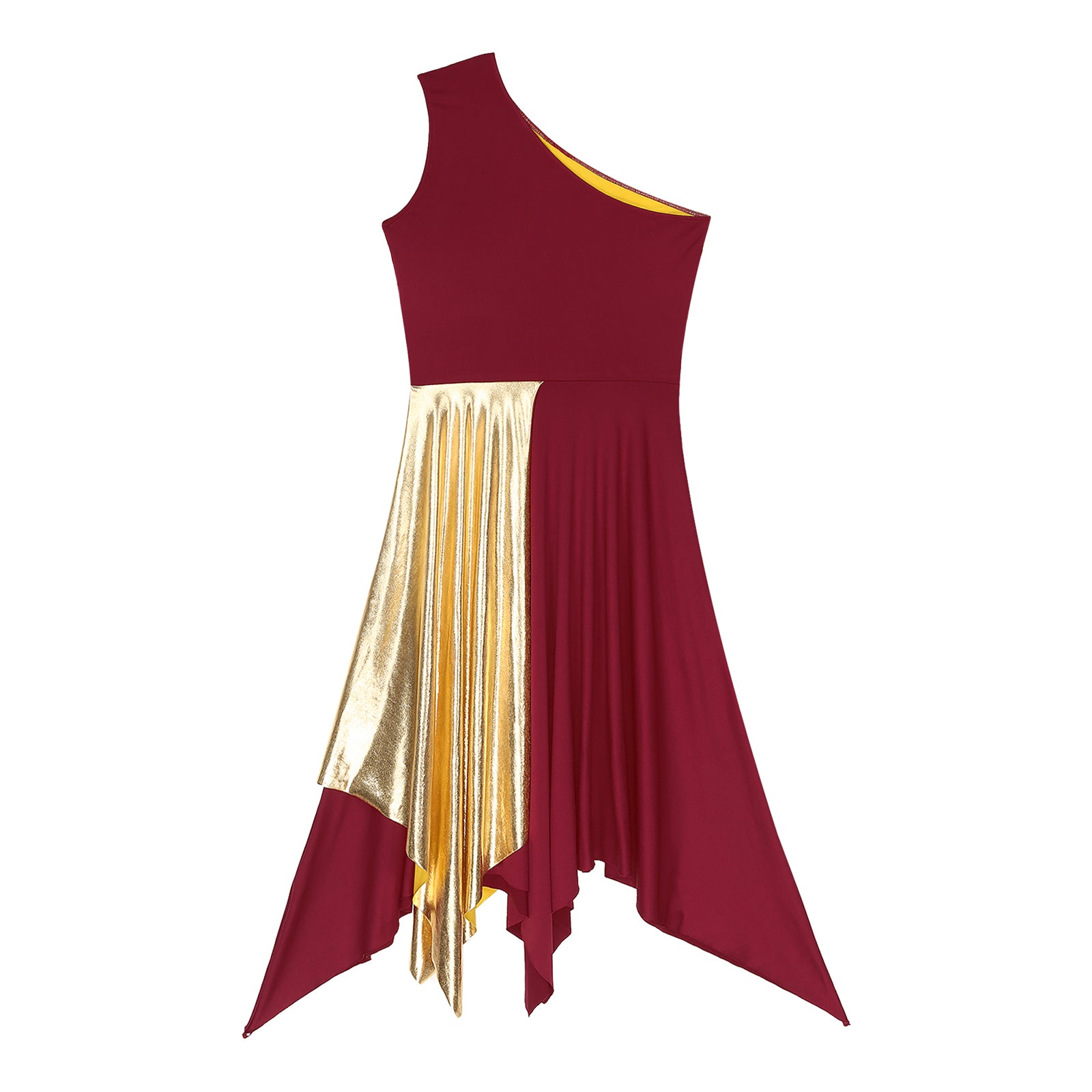 TrendLux Women's Polyester-Spandex One-Shoulder Metallic Lyrical Dance Worship Dress